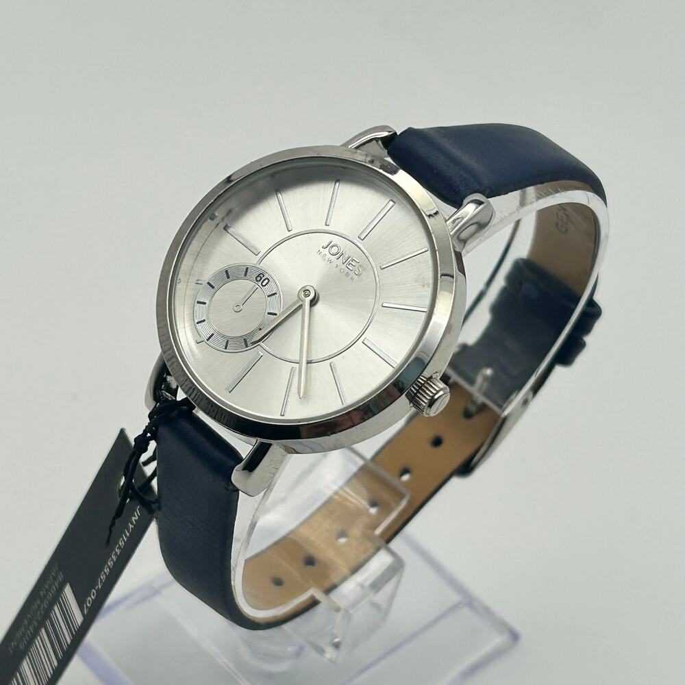 Jones New York Silver Blue Leather Band Women’s Watch Working New Battery